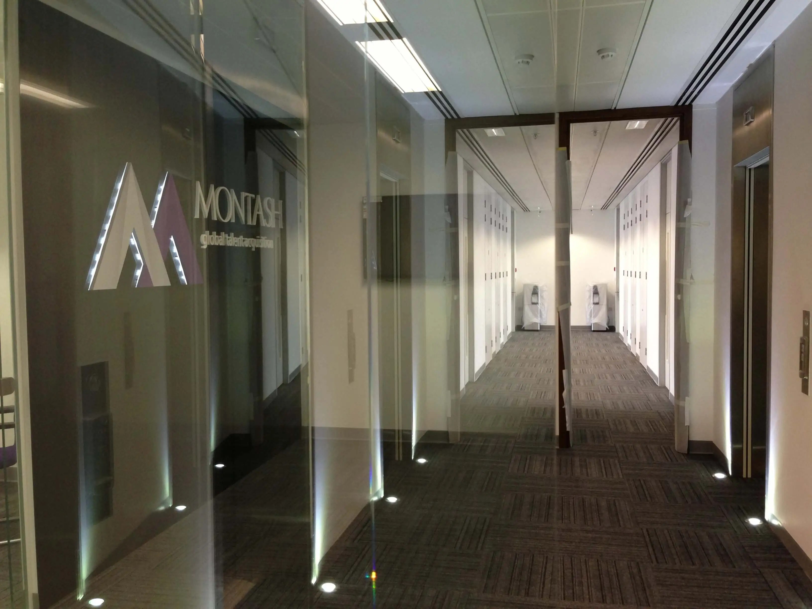Frameless glass doors and walls in the office
