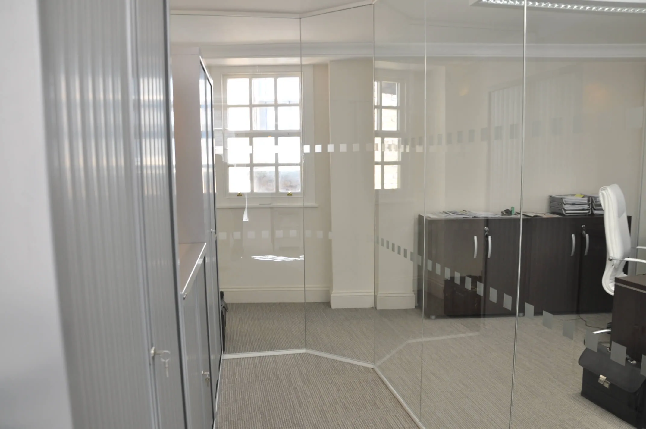 Glass partitions in office