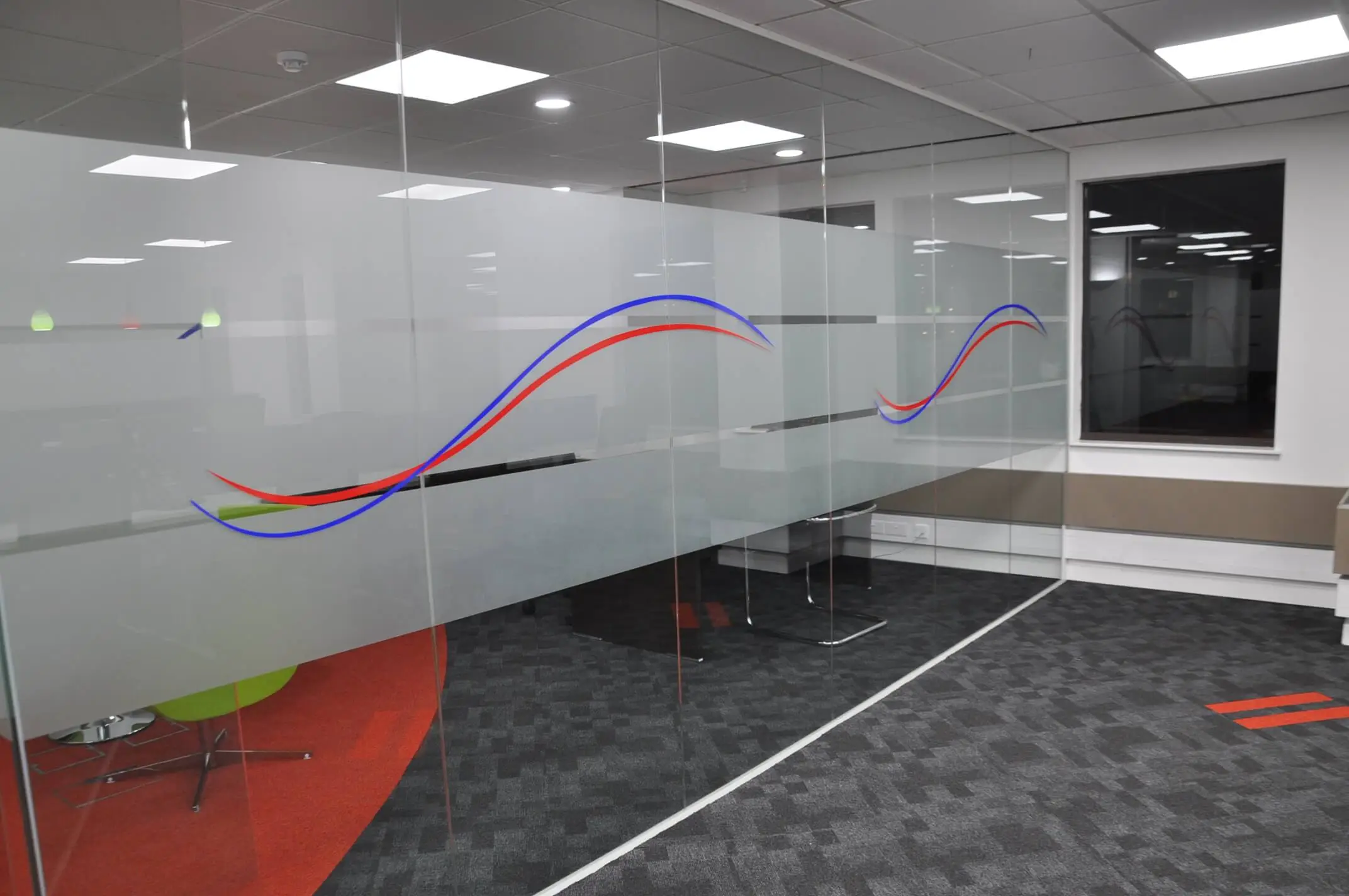 Private executive work space with glass partitions