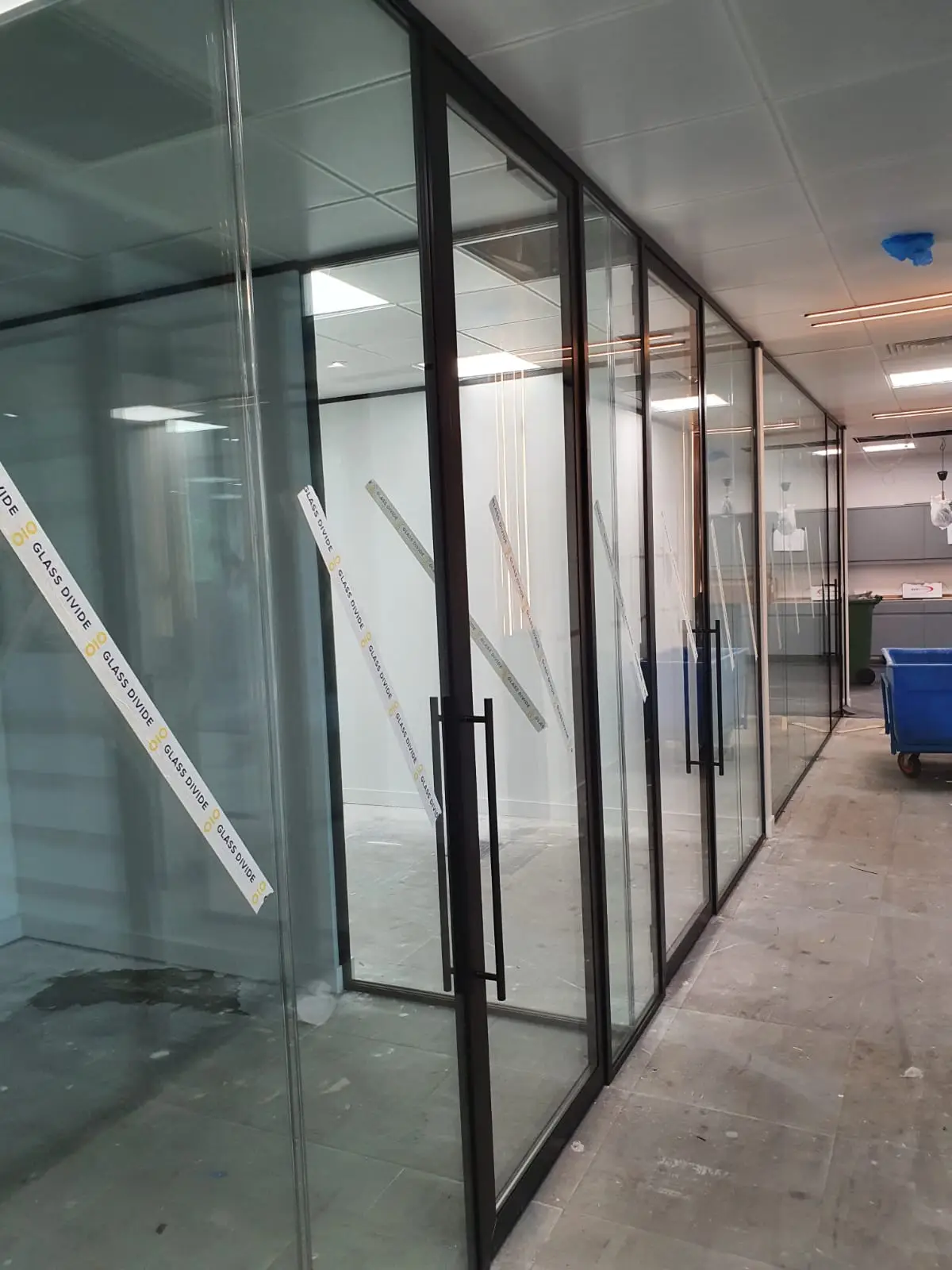 Office space partitions with double glazed with double glazes doors